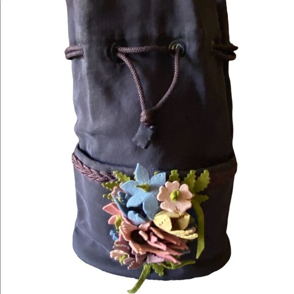 gladbag Creations Handmade Black Floral Pull Closure Quilted Lined Bucket Purse - Picture 2 of 7